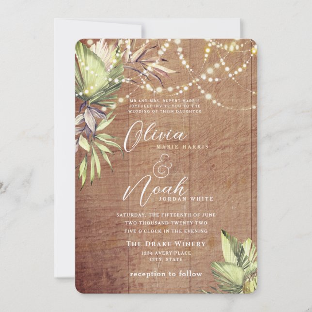 Boho Rustic Wood et lumière Invitation (Devant)