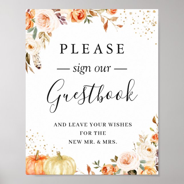 Boho Rustique Automne Floral Mariage Livre d'or (Devant)