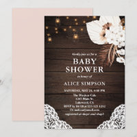 Boho Rustique Beige Floral Baby shower Invitation