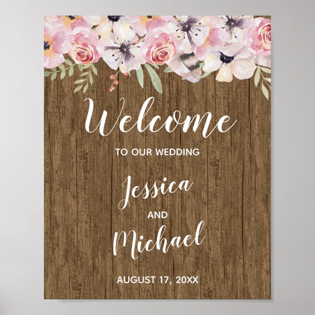 Boho Rustique Boho Mariage Floral Affiche de bienv (Devant)