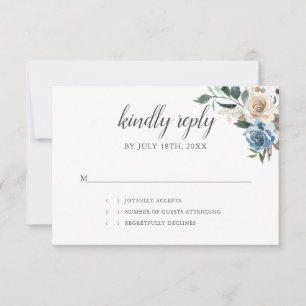 Boho Rustique Dusty Blue Flowers mariage RSVP