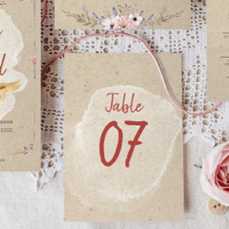 Boho Rustique Floral Kraft Mariage Numéros de tabl