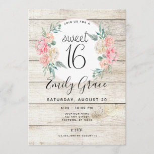 Boho rustique Floral Sweet 16 Invitation d'anniver