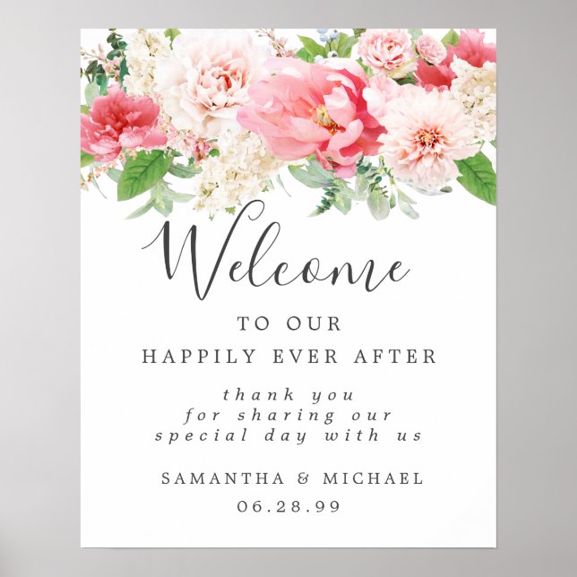 Boho Rustique rose blanc Floral Mariage Affiche de (Devant)