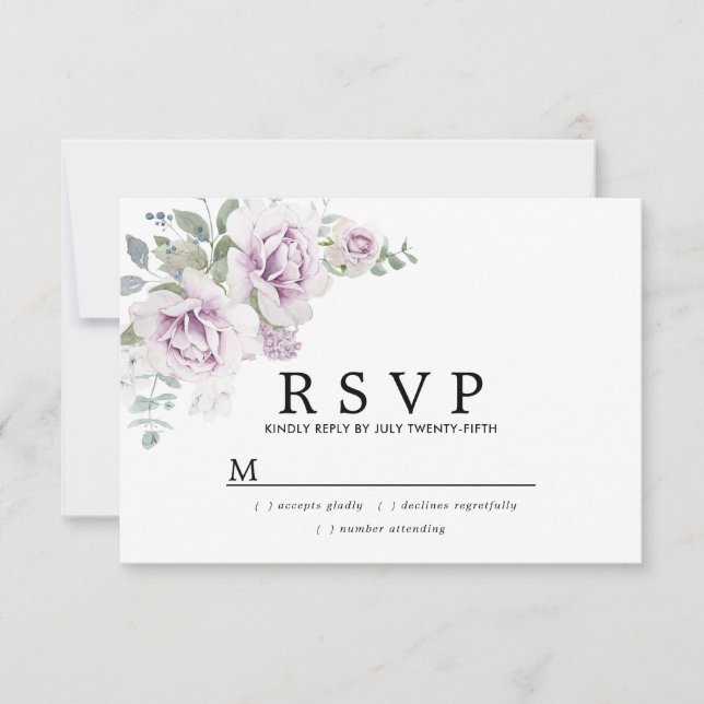 Boho rustique violet Rose Floral Quinceanera RSVP (Devant)