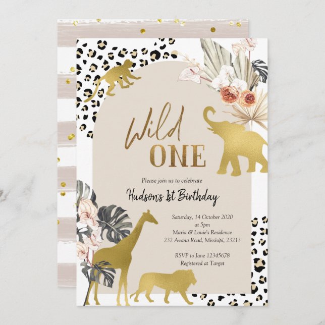 Boho Safari Animal Wild Un Anniversaire Invitation (Devant / Derrière)