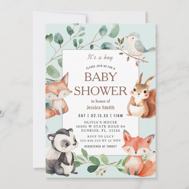 Boho Safari Animaux Baby shower invitation (Devant)