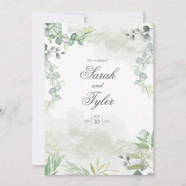 Boho Sage Floral Élégant Mariage Invitation (Devant)