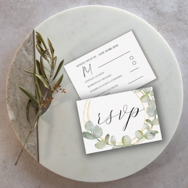 Boho Sage Green Eucalyptus & Gold Wedding RSVP (Créateur téléchargé)