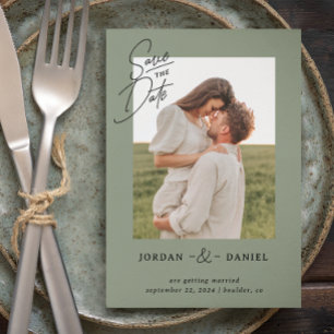 Boho Sage Green Photo Enregistrer La Carte Date