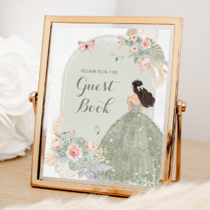 Boho Sage Green Pink Quinceañera Livre d'or