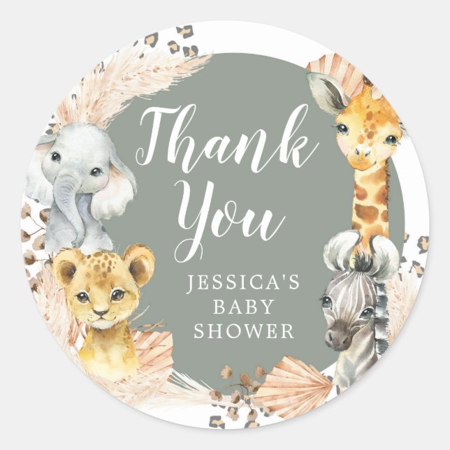 Boho Sage Green Safari Oh Boy Merci Sticker (Devant)