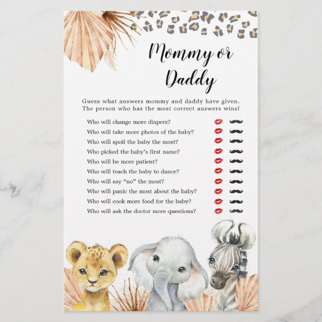 Boho Sage Green Safari Oh Boy Mommy ou Daddy Jeu (Devant)