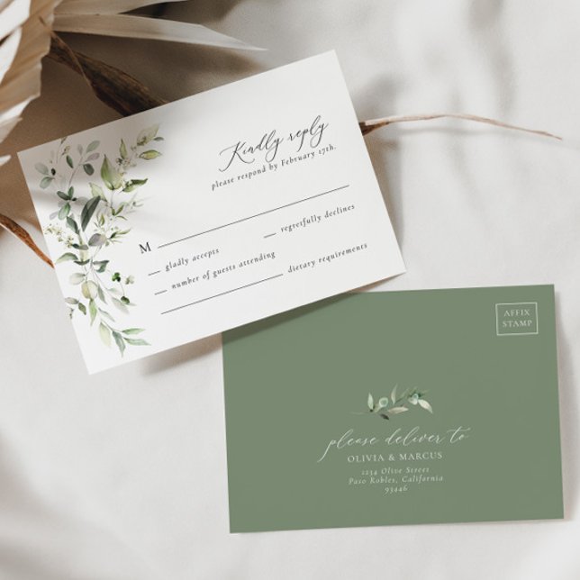 Boho Sage Greenery Mariage botanique Carte RSVP (RSVP Card Front/Back)