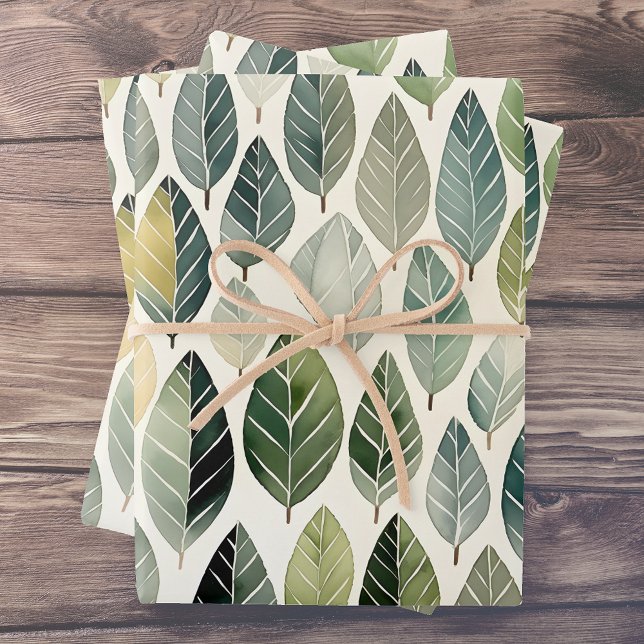Boho Sage Vert Aquarelle Motif feuille (Créateur téléchargé)