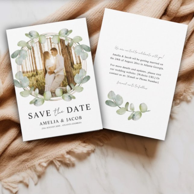 Boho Save the Date Vert Sauge Eucalyptus Mariage (Créateur téléchargé)