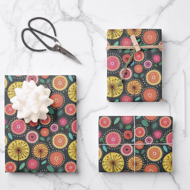 Boho Scandi fleur folk motif papier d'enveloppemen (Recto)