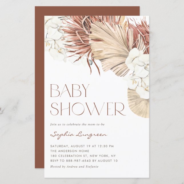 Boho séché Palm et Orchidées Baby shower Invitatio (Devant / Derrière)