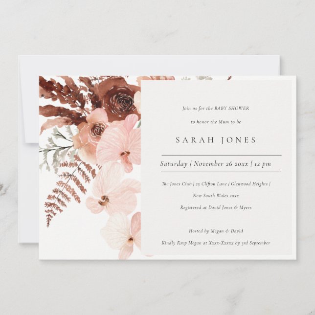 Boho séché rouille Blush Baby shower Invitation (Devant)