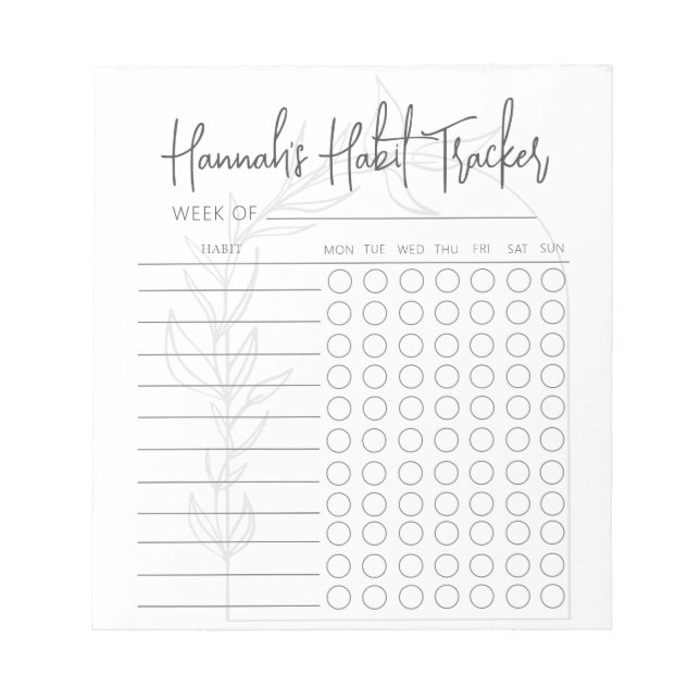 Boho Simple Script Weekly Habit Tracker Bloc-notes (Devant)