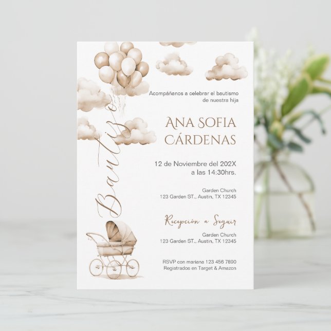 Boho Spanish Baptism Girl invitation (Debout devant)