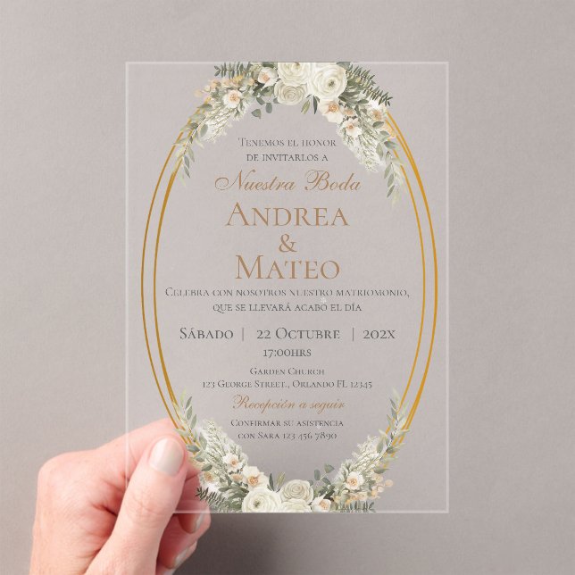 Boho Spanish Wedding Acrylic Invitation (In situ (ordinateur de poche))