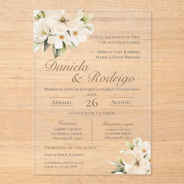 Boho Spanish Wedding Acrylic Invitation (Recto)