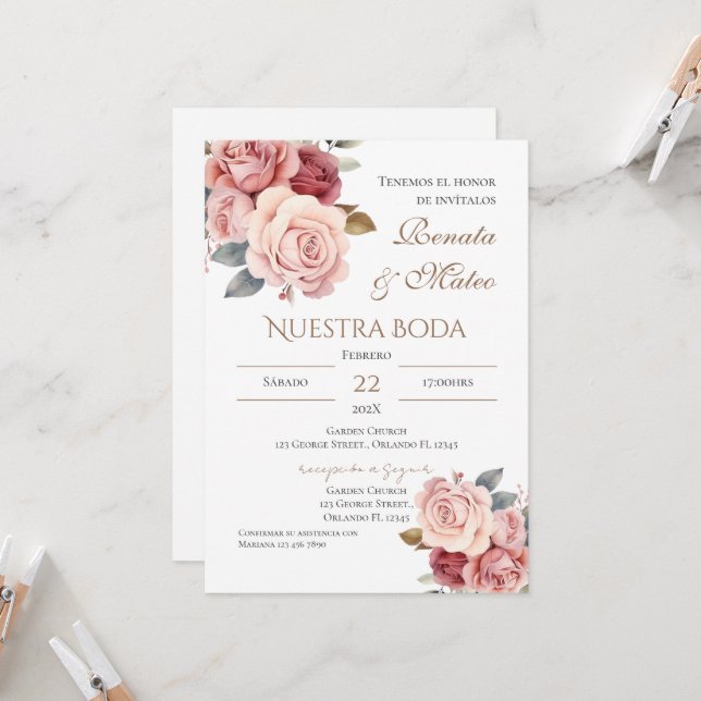 Boho Spanish Wedding Invitation (Devant/Arrière en situation)