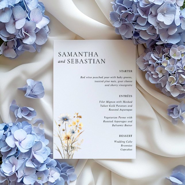 Boho Spring Fleur sauvage MARIAGE DÎNER MENU (menu wildflowers design)