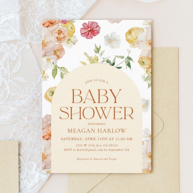 Boho Spring Flowers Girl Baby shower Invitation (Créateur téléchargé)