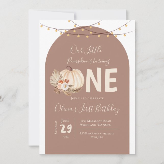 Boho String Light Citrouille Invitation d'annivers (Devant)