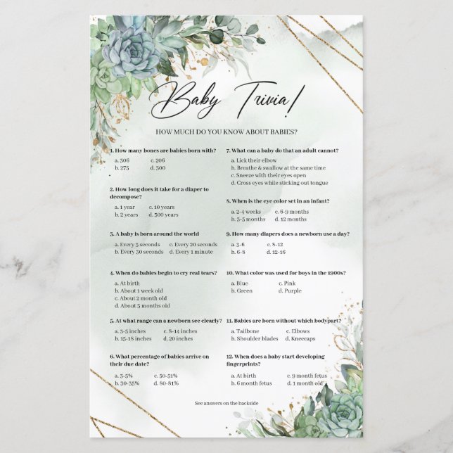 Boho succulent eucalyptus cadre or Baby trivia (Devant)