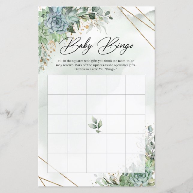 Boho succulent eucalyptus cadre or bébé Bingo (Devant)