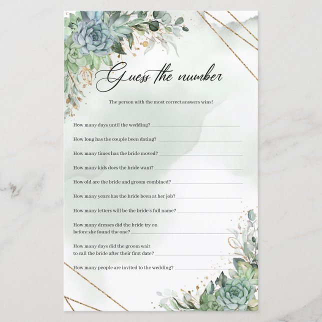 Boho succulent eucalyptus or Guess Le nombre (Devant)