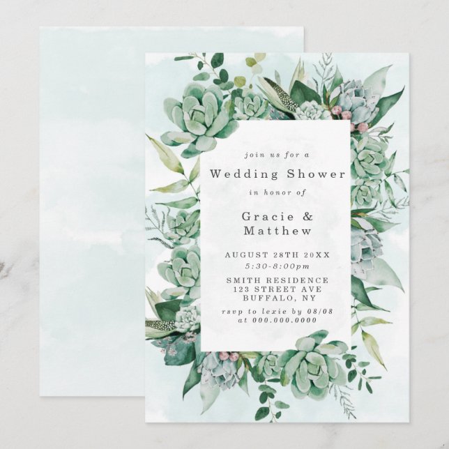 Boho Succulent verdure Invitations Wedding showers (Devant / Derrière)