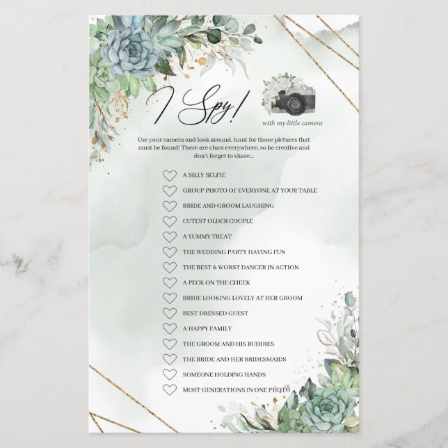 Boho succulents verdure feuillage or cadre I Spy (Devant)