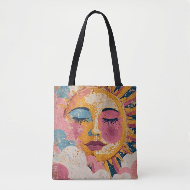 Boho Sun Face Abstract Art Tote Bag (Devant)