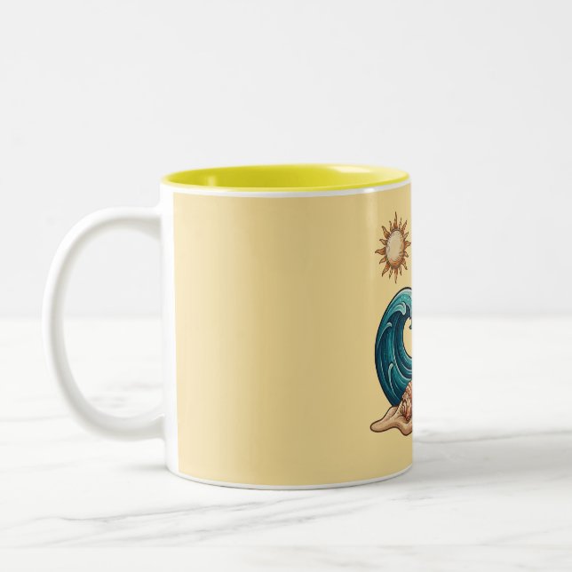 Boho Sun, Moon, and Ocean Wave Aesthetic Mug (Gauche)