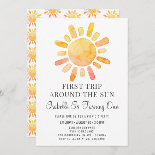 Boho Sun Rays First Birthday Party Invitation