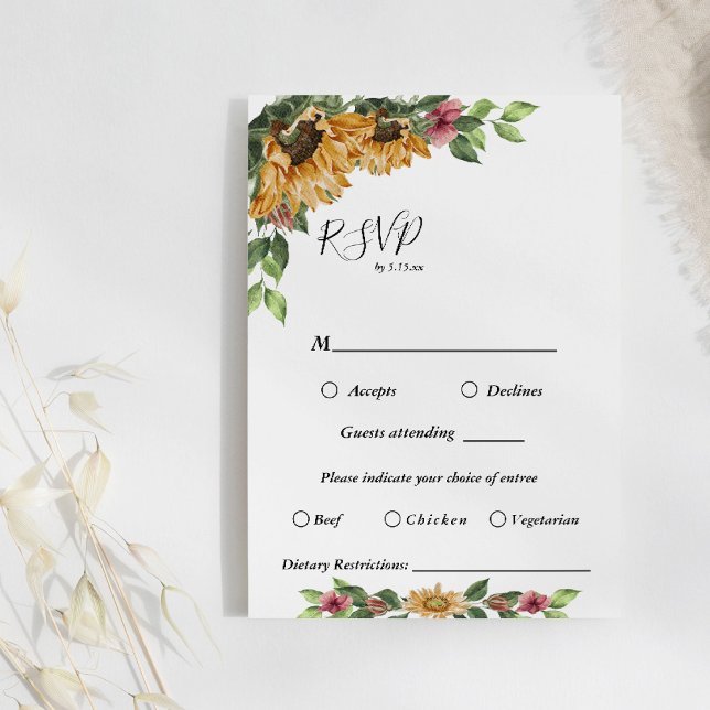 Boho Sunflower Menu Choix de la carte RSVP Mariage (Créateur téléchargé)