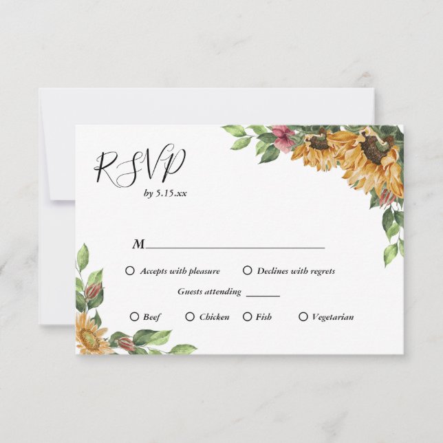 Boho Sunflower Menu Choix Mariage Carte RSVP (Devant)