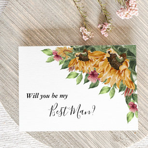 Boho Sunflower Rustique Groomsman Carte de proposi