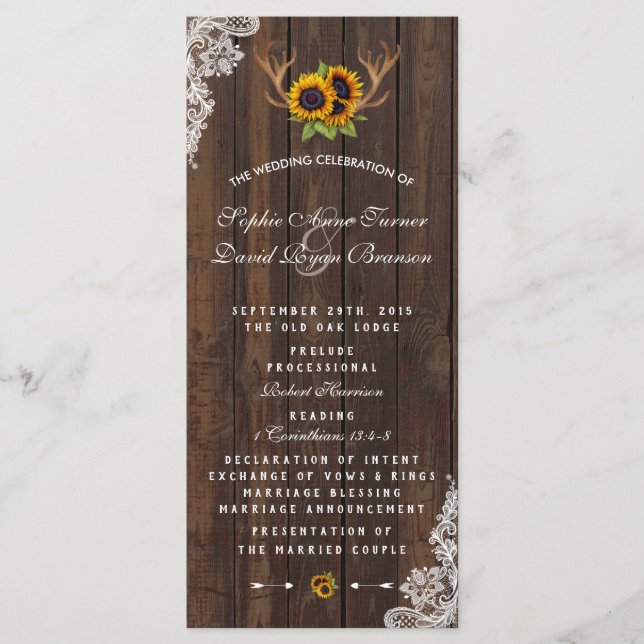 Boho Sunflowers Antlers Programme de mariage en de (Devant)