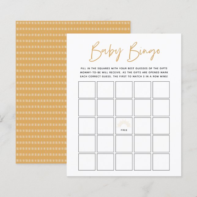 Boho Sunshine Baby Bingo Jeu (Devant / Derrière)