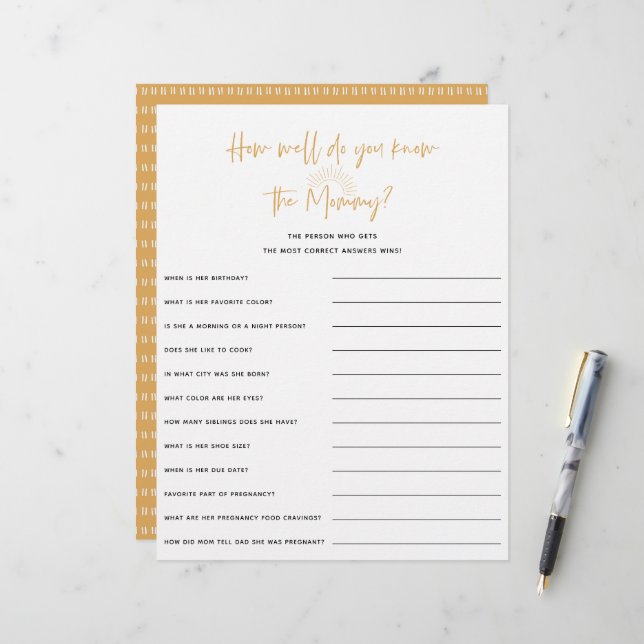 Boho Sunshine Baby shower Jeu (Devant/Arrière en situation)