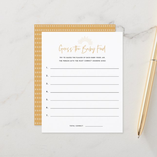 Boho Sunshine Devine Le Jeu Du Baby shower Aliment (Devant/Arrière en situation)