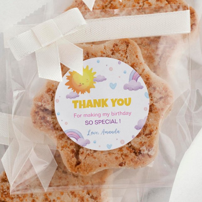 Boho Sunshine Rainbow Sticker Étiquettes d'anniver (Créateur téléchargé)