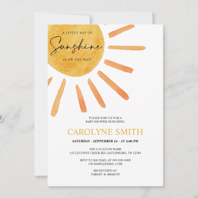 Boho Sunshine Watercolor Baby shower Invitation (Devant)