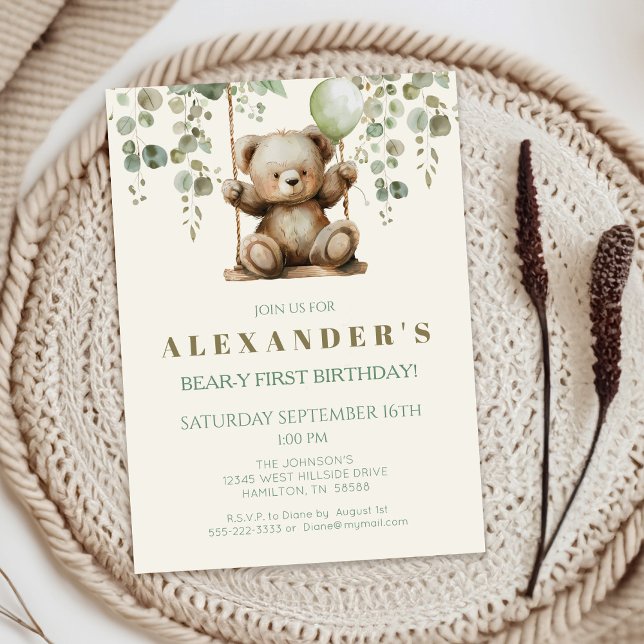 Boho Teddy Bear Anniversaire Fête Invitation (Boho Teddy Bear Bear-y First Birthday Party Invitation)