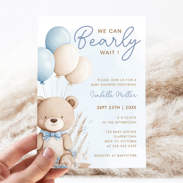 Boho Teddy Bear Balloon Boy Bearly Wait Invitation (Créateur téléchargé)
